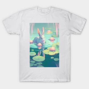 Water Rabbit Enjoying Lotus Pond T-Shirt